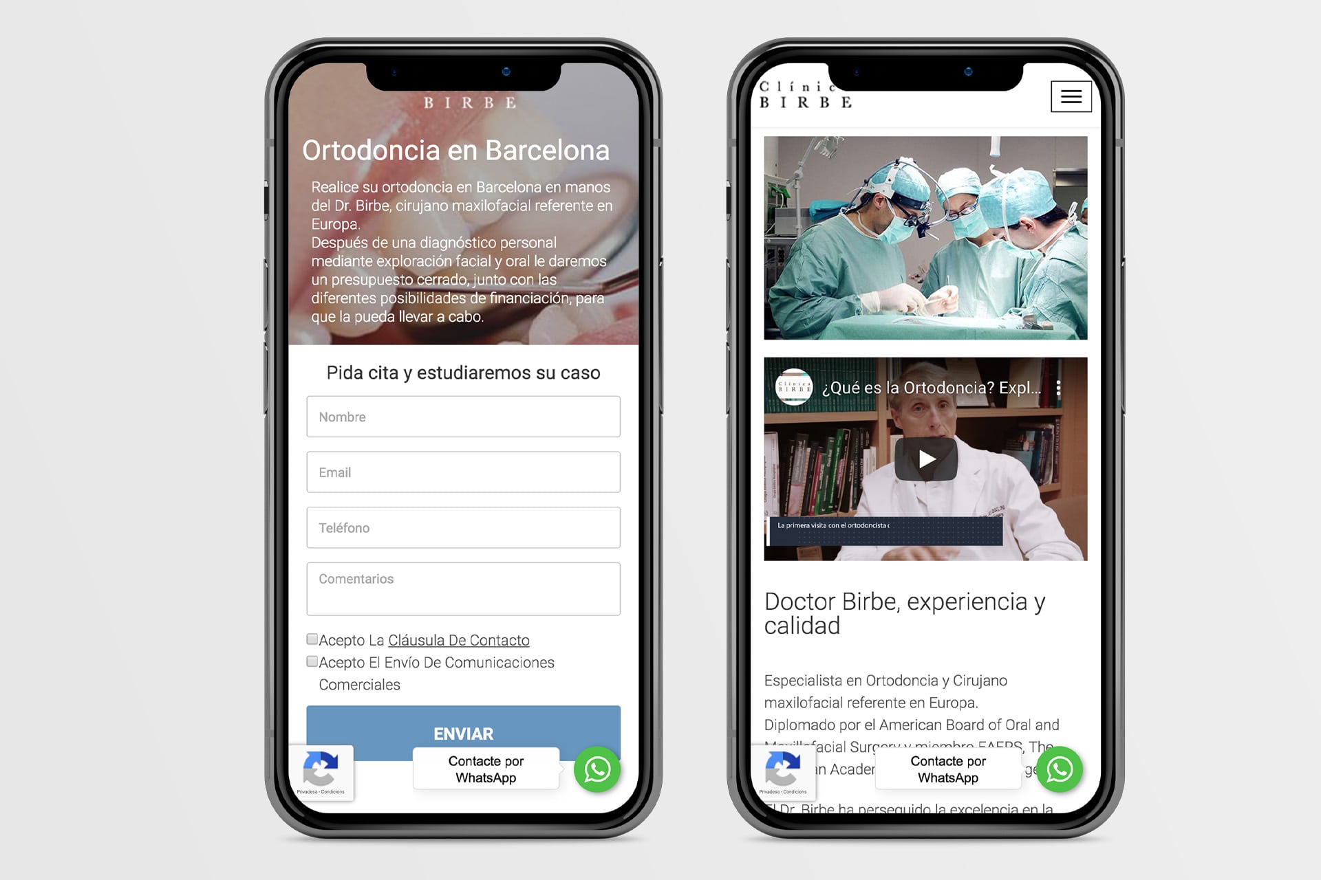Landing Page Clínica Birbe llamada a la acción