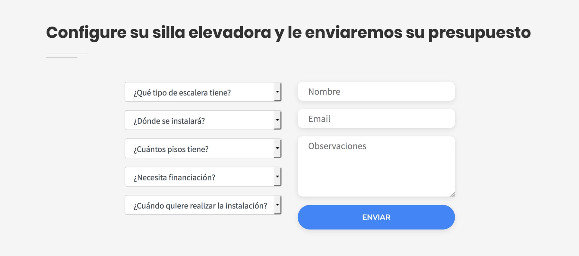 Landing Page para Sillas Elevadoras formulario